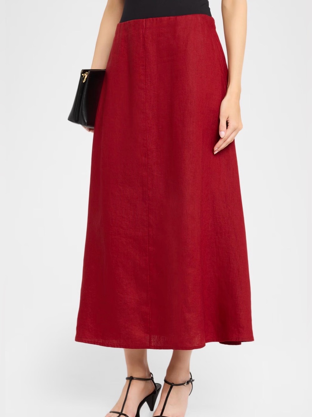 Eileen Fisher NWT Red 100% Linen A-Line Midi Skirt L